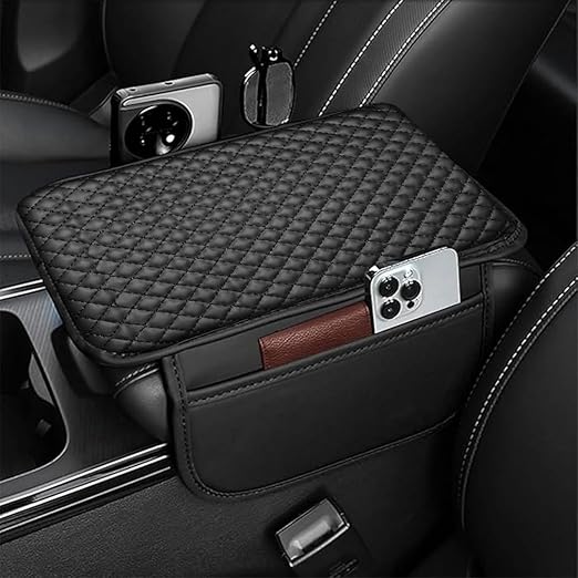 CAR ARMREST CONSOLE CUSHION PAD WITH 2 SIDE POCKETS - UNIVERSAL FIT FOR ALL CARS